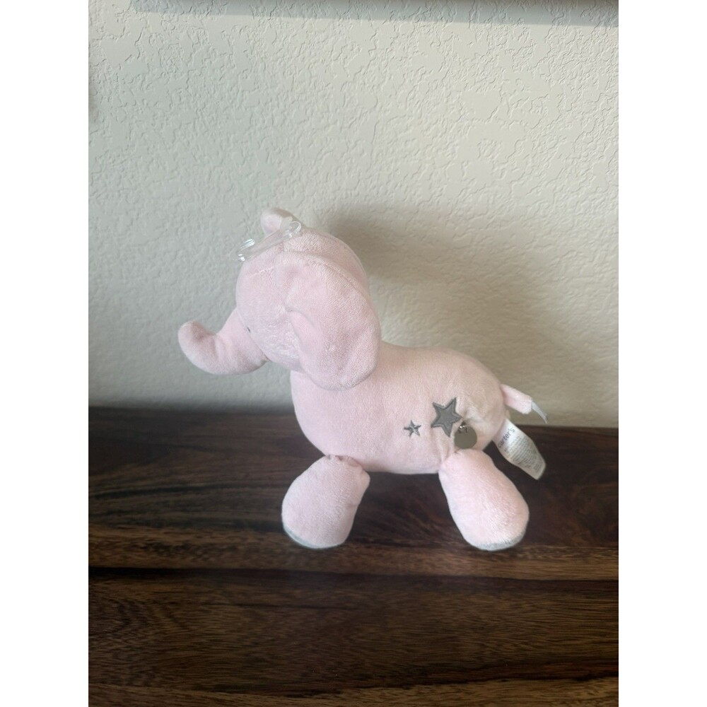 Carters Elephant Plush Pink Musical Gray Stars Wind Up Music Stuffed Animal